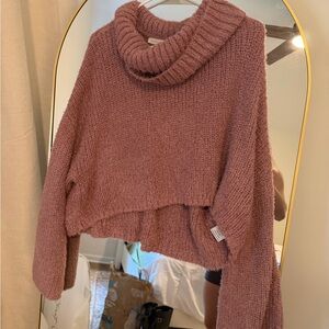 Altar'd State Cropped Cowl Neck Sweater - Mauve Pink